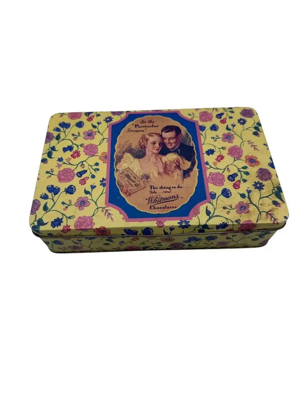 Vintage Candy Tin Whitman's Chocolates Hinged Metal Box  150th Anniversary Box